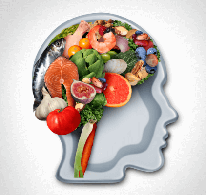 Keto foods in the shape of a brain. 