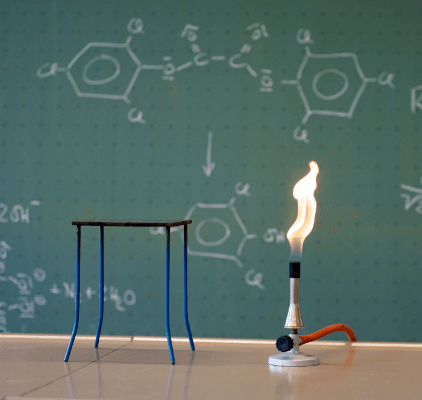 Bunsen burner in a lab.