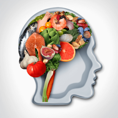 A brain filled with healthy food.